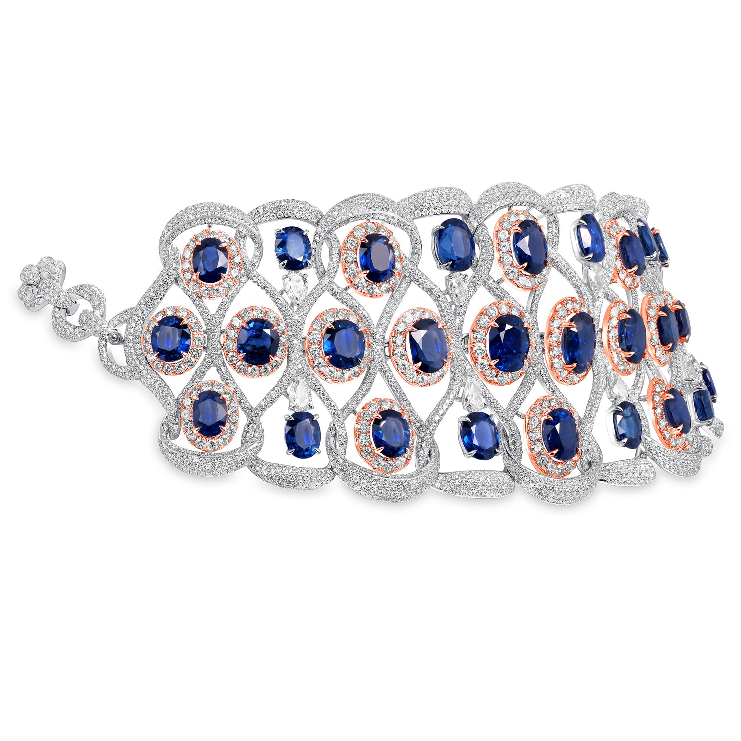 Tri-Layered Blue Sapphire &amp; Diamond Bracelet/Choker