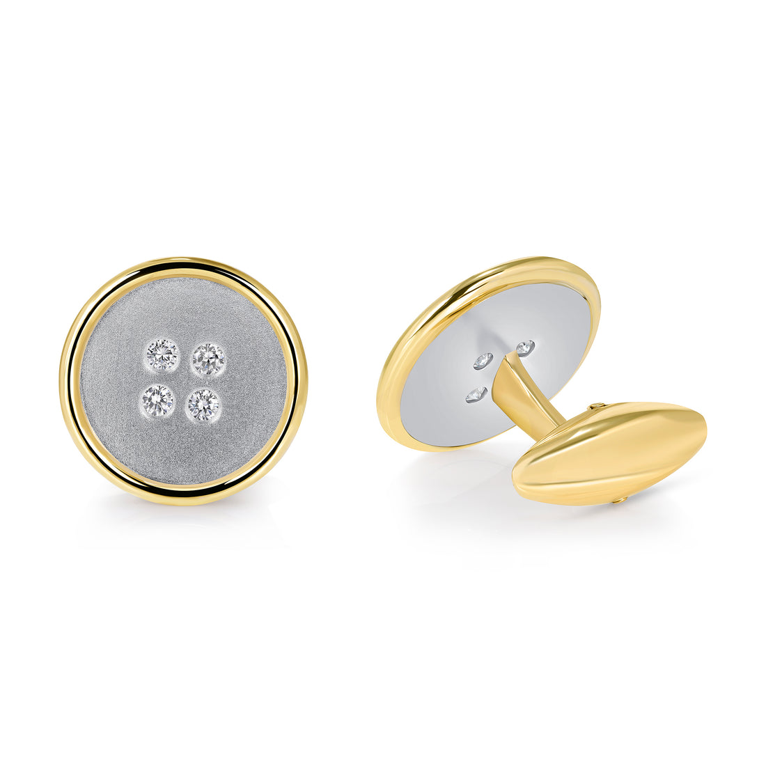 Round Brilliant Cut Diamond Accented Button Cufflinks