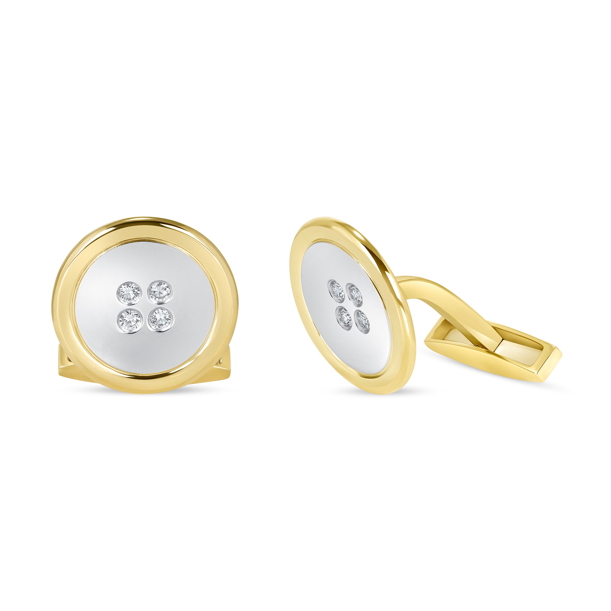 Round Brilliant Diamond Accented Button Cufflinks