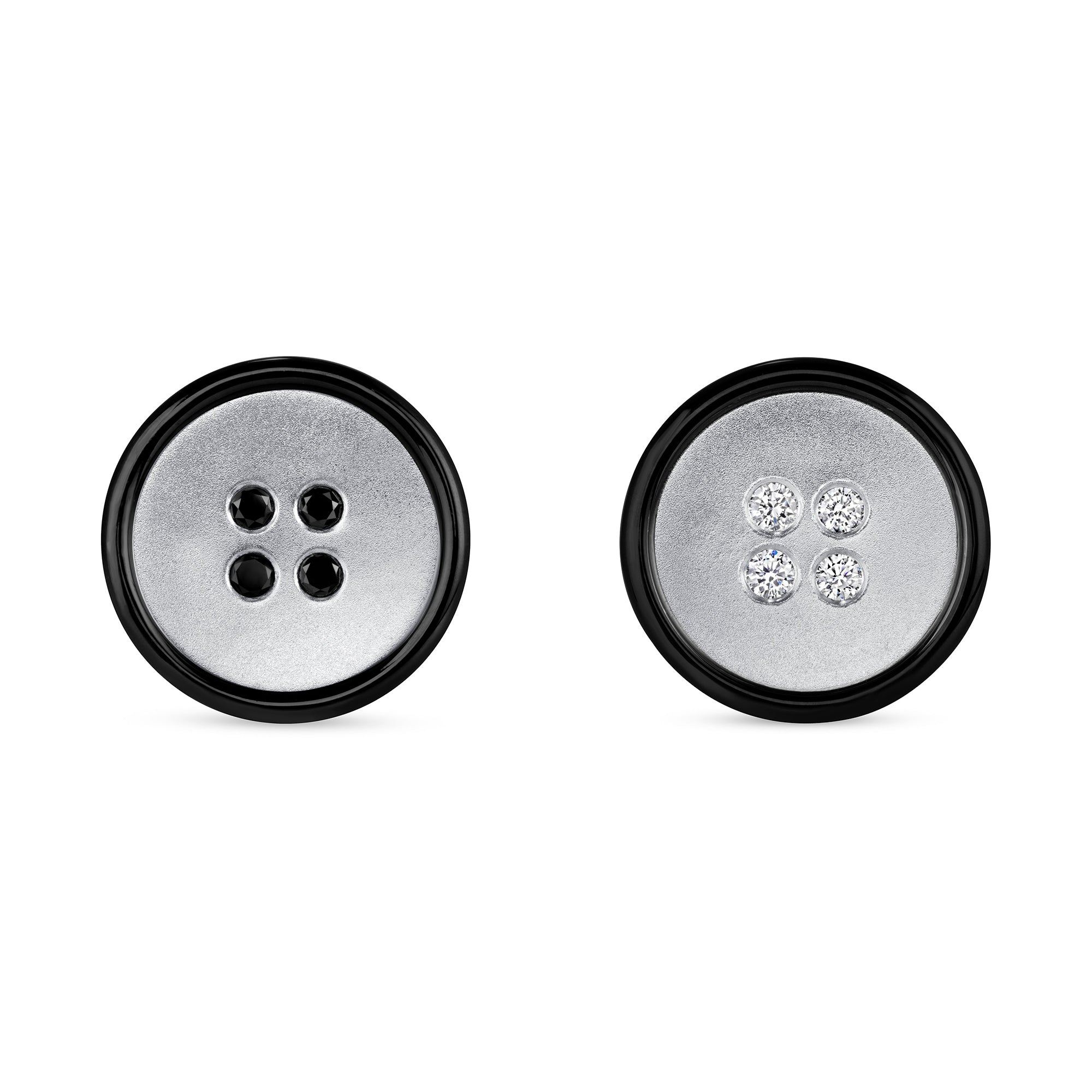 Black &amp; White Diamond Accented Button Cufflinks