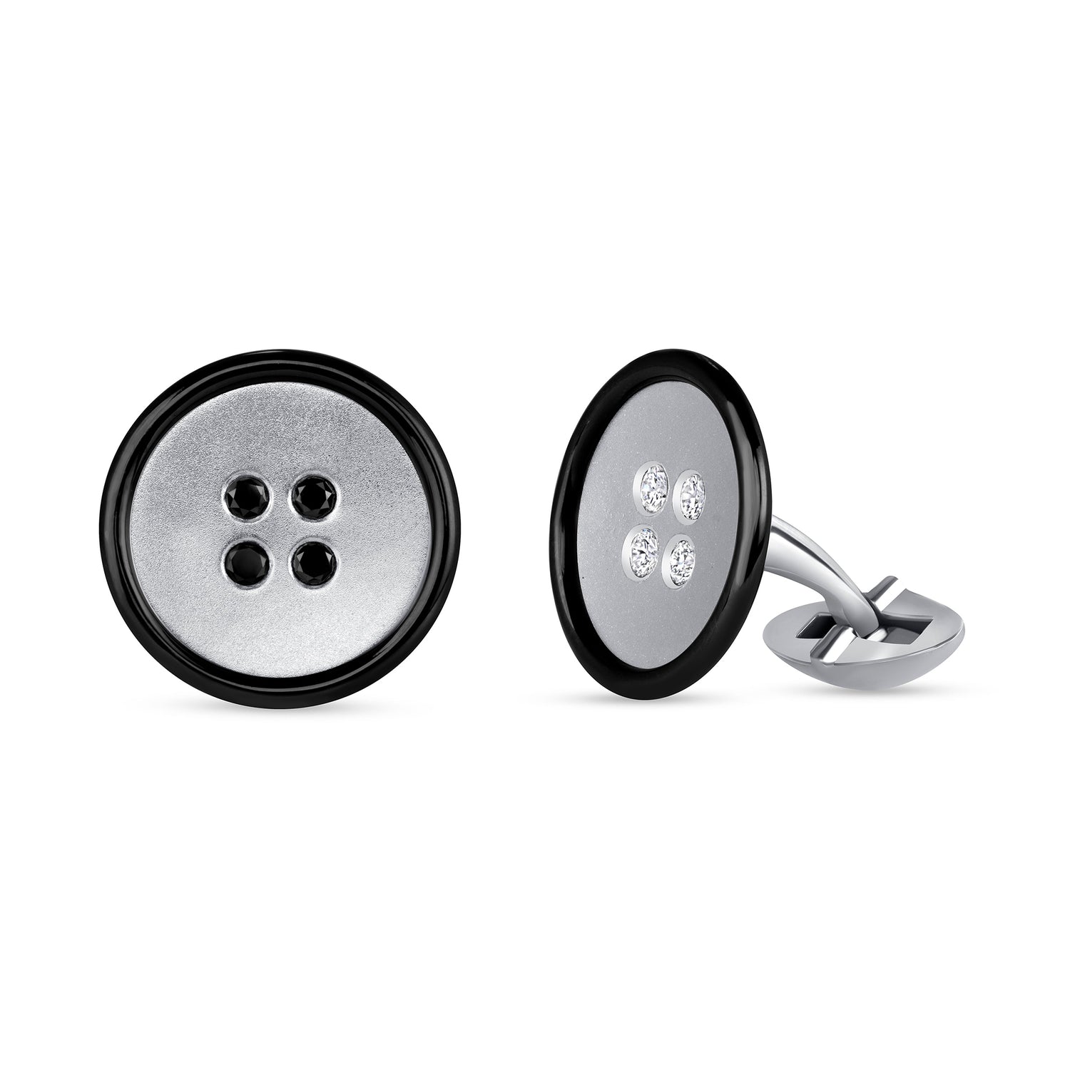 Black &amp; White Diamond Accented Button Cufflinks