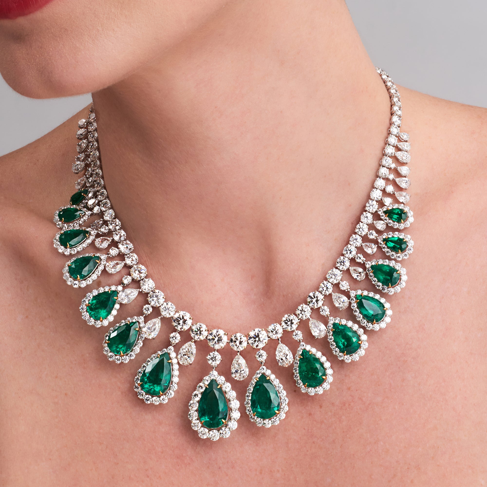 Pear-Shaped Emerald and Diamond Statement Necklace