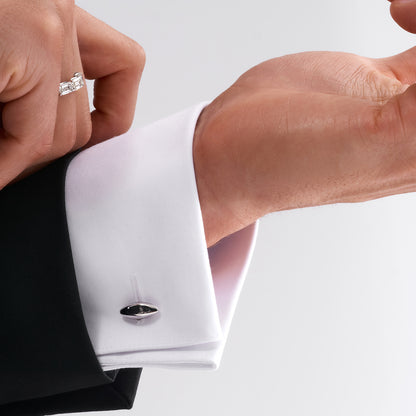 Black &amp; White Diamond Accented Button Cufflinks