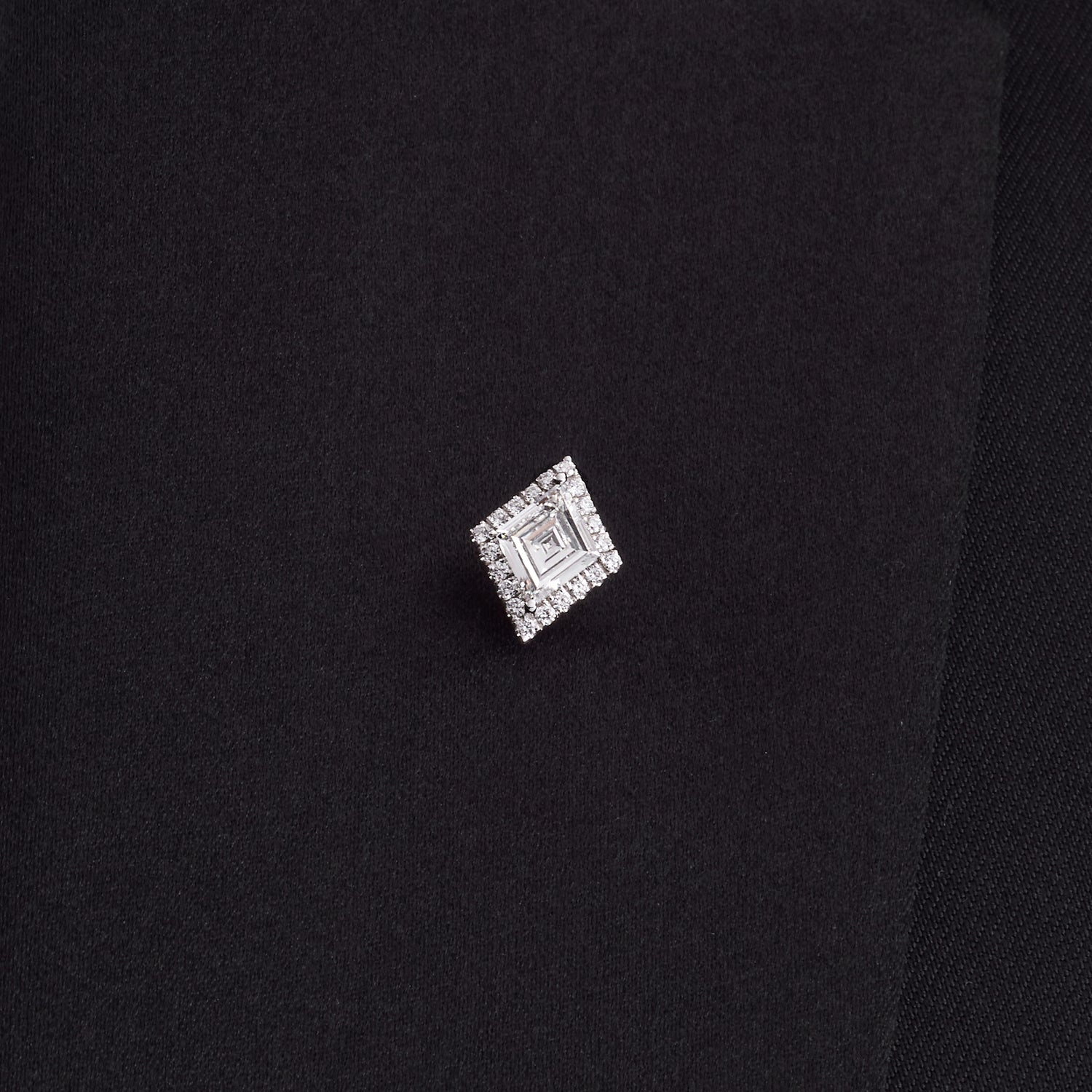 Lozenge Cut Diamond Lapel Pin with Pavé Round Brilliant Cut Halo