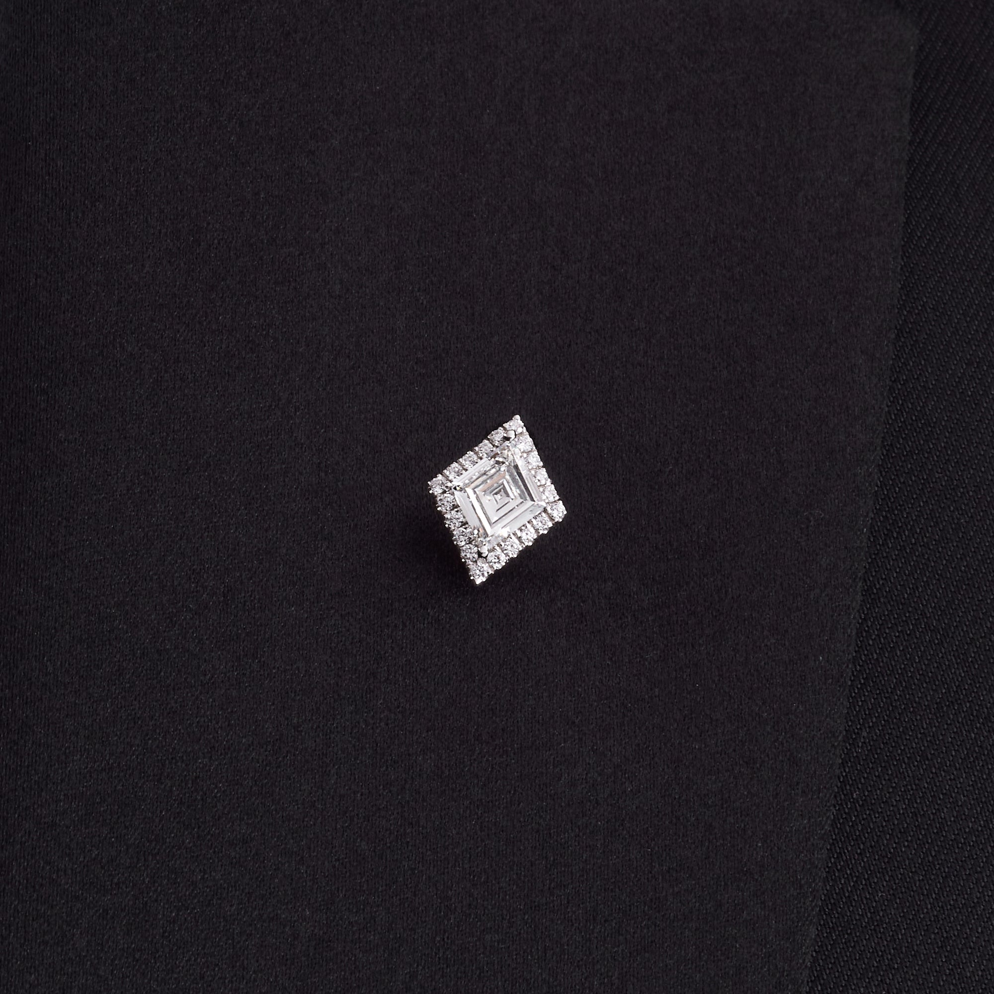 Lozenge Cut Diamond Lapel Pin with Pavé Round Brilliant Cut Halo