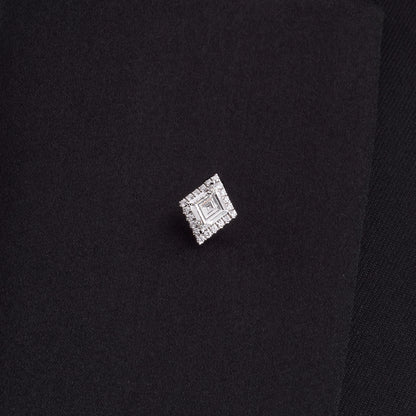 Lozenge Cut Diamond Lapel Pin with Pavé Round Brilliant Cut Halo