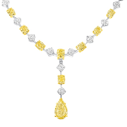 Alternating Oval Cut Yellow &amp; Round Brilliant Cut White Diamonds with Pear Cut Yellow Diamond Drop Necklace