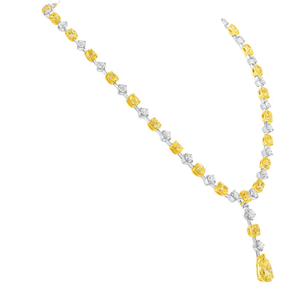 Alternating Oval Cut Yellow &amp; Round Brilliant Cut White Diamonds with Pear Cut Yellow Diamond Drop Necklace