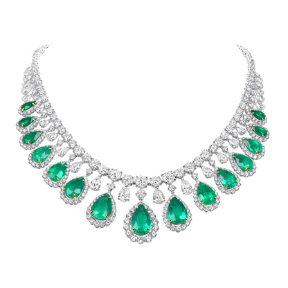 Pear-Shaped Emerald and Diamond Statement Necklace