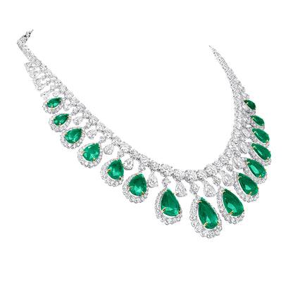 Pear-Shaped Emerald and Diamond Statement Necklace