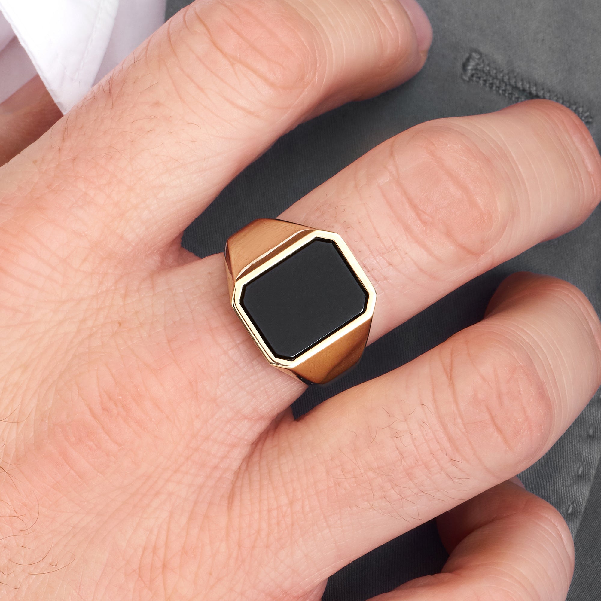 Black Onyx Solitaire Signet Ring