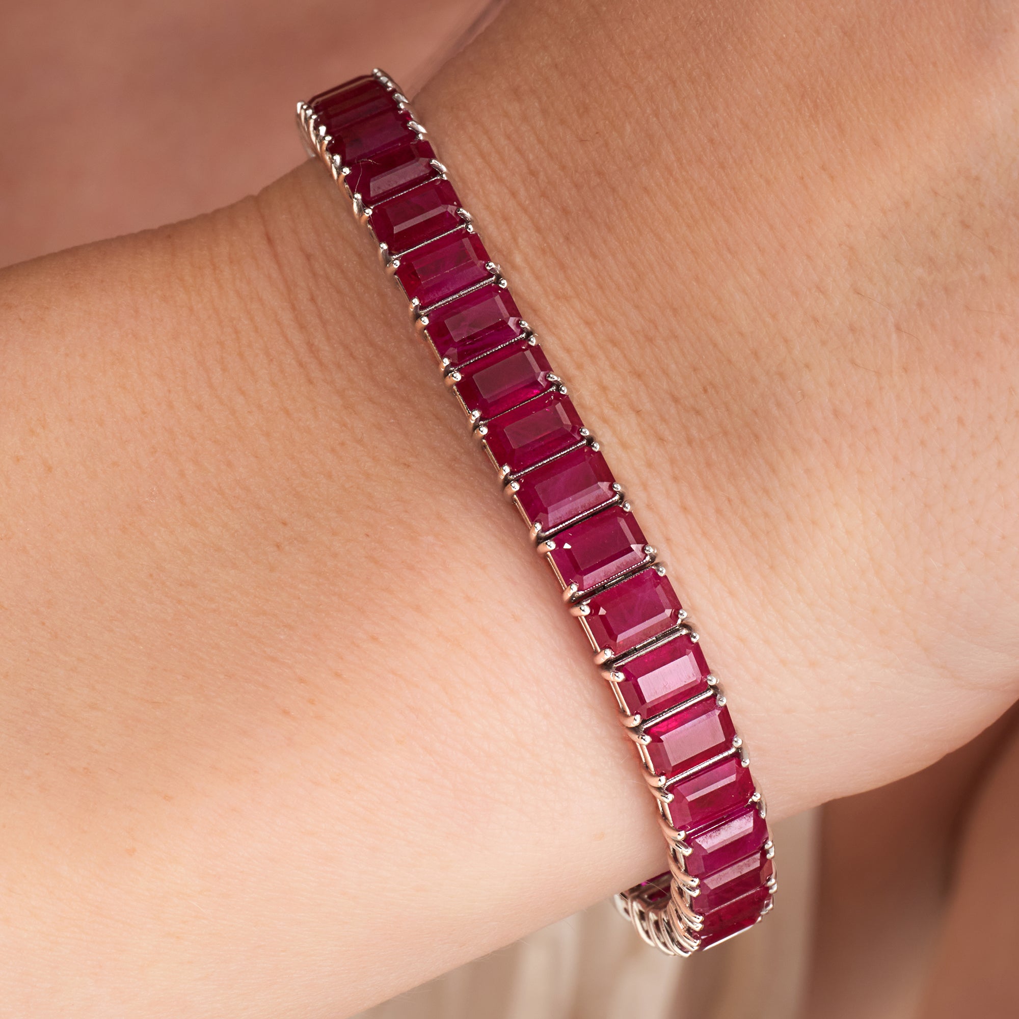 30CT Emerald Cut Burmese Ruby Tennis Bracelet