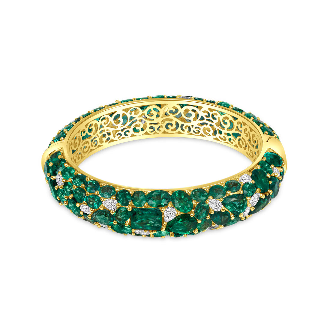 66 CT Mix Cut Multi Emerald and Diamond Bangle