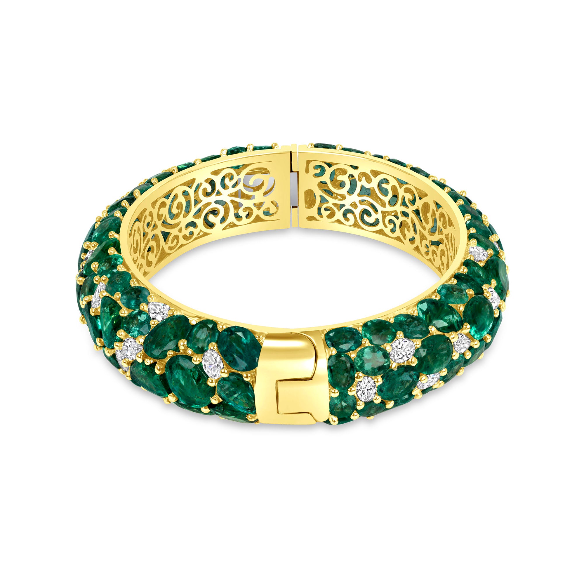 66 CT Mix Cut Multi Emerald and Diamond Bangle