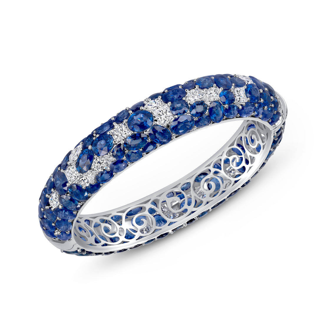 71 CT Mix Cut Sapphire and Diamond Bangle