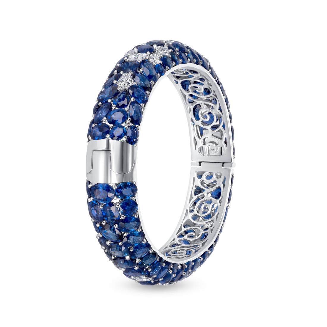 71 CT Mix Cut Sapphire and Diamond Bangle