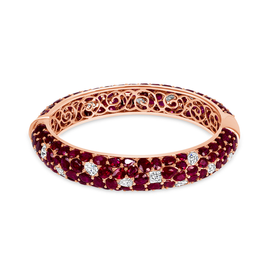 50 CT Mix Cut Ruby and Diamond Bangle