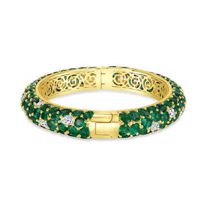 32 CT Mix Cut Emerald and Diamond Bangle