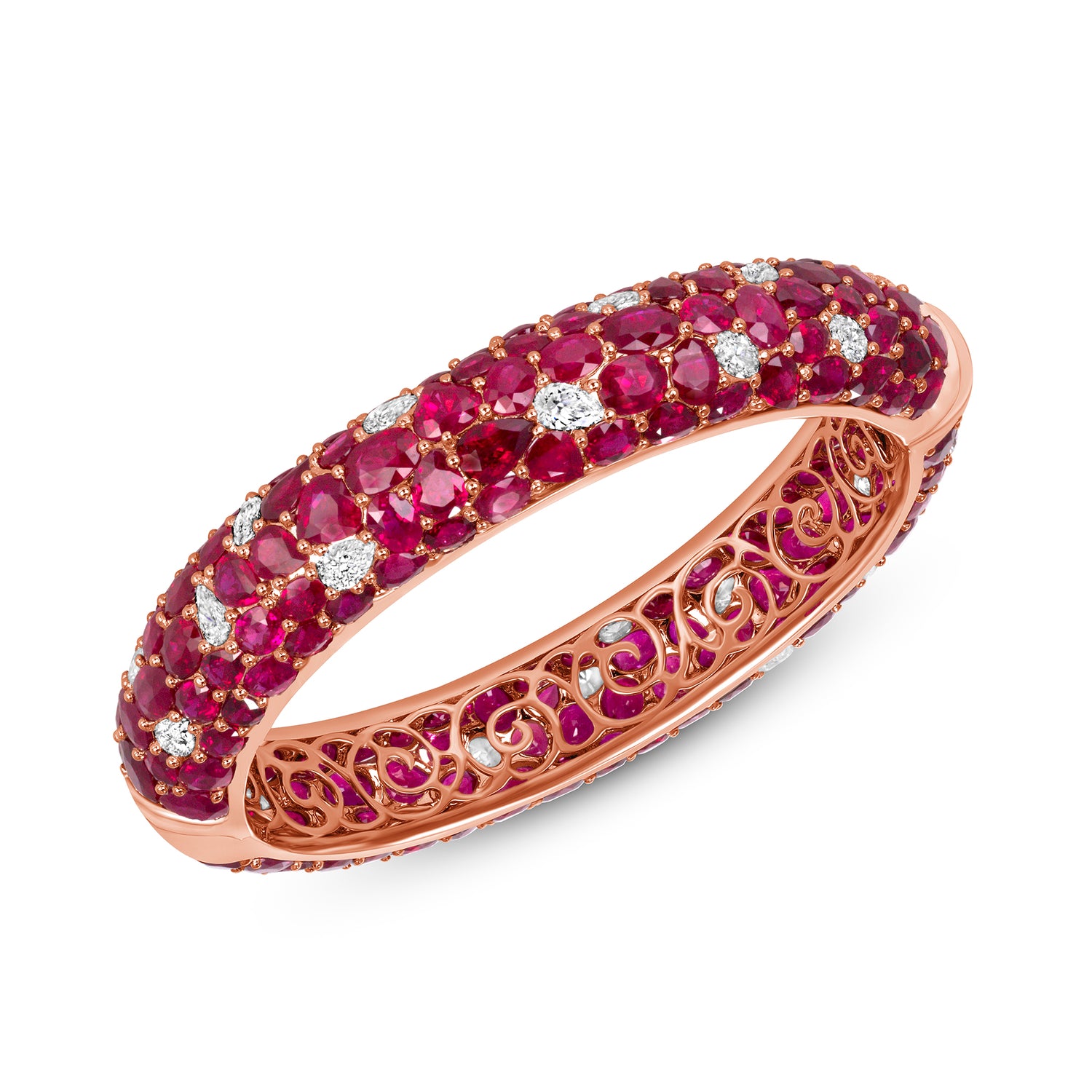 66 CT Mix Cut Ruby and Diamond Bangle