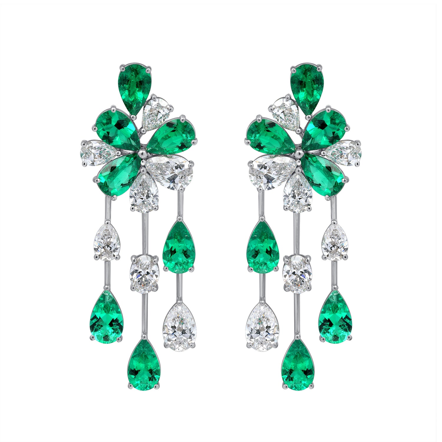 Pear Shape Colombian Emerald and Diamond Earrings