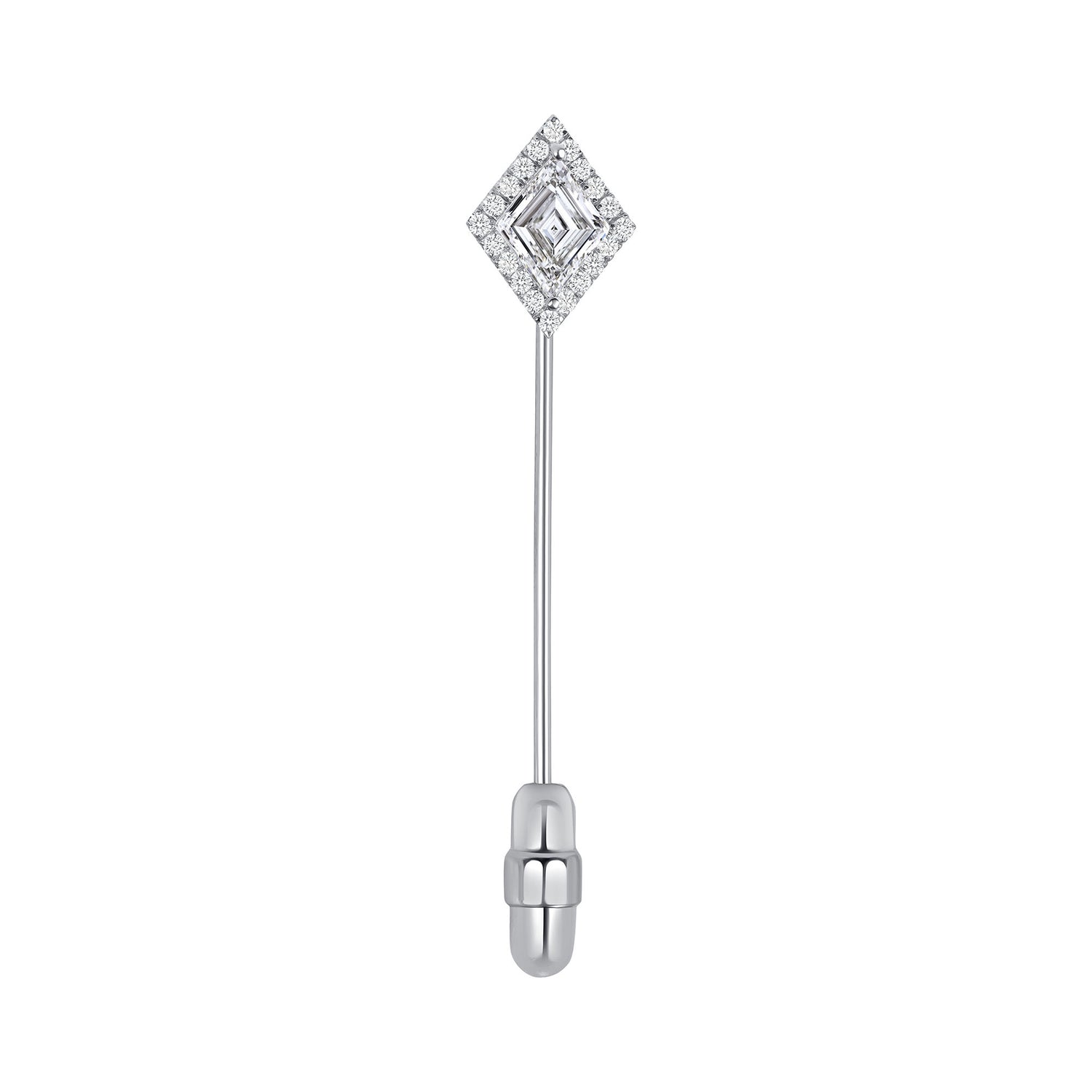 Lozenge Cut Diamond Lapel Pin with Pavé Round Brilliant Cut Halo