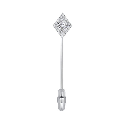 Lozenge Cut Diamond Lapel Pin with Pavé Round Brilliant Cut Halo