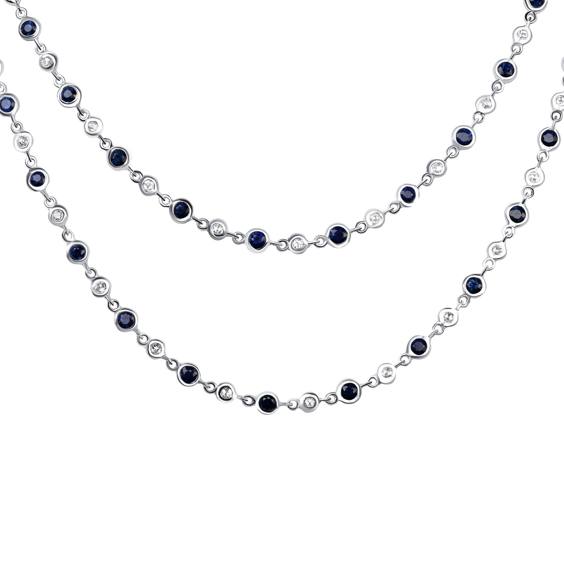 7.33CT Round Brilliant Cut Sapphire and Diamonds by the Yard Necklace