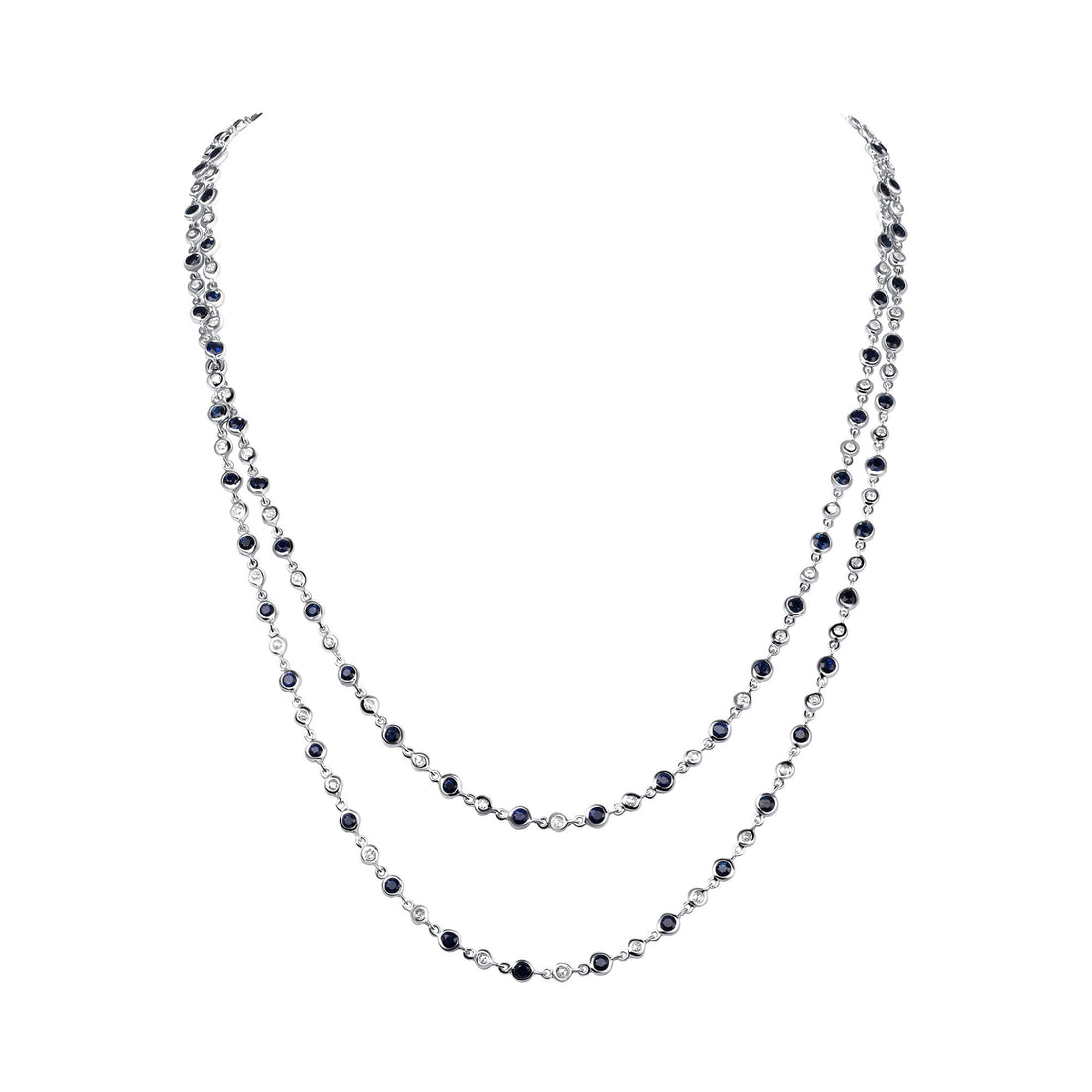 7.33CT Round Brilliant Cut Sapphire and Diamonds by the Yard Necklace