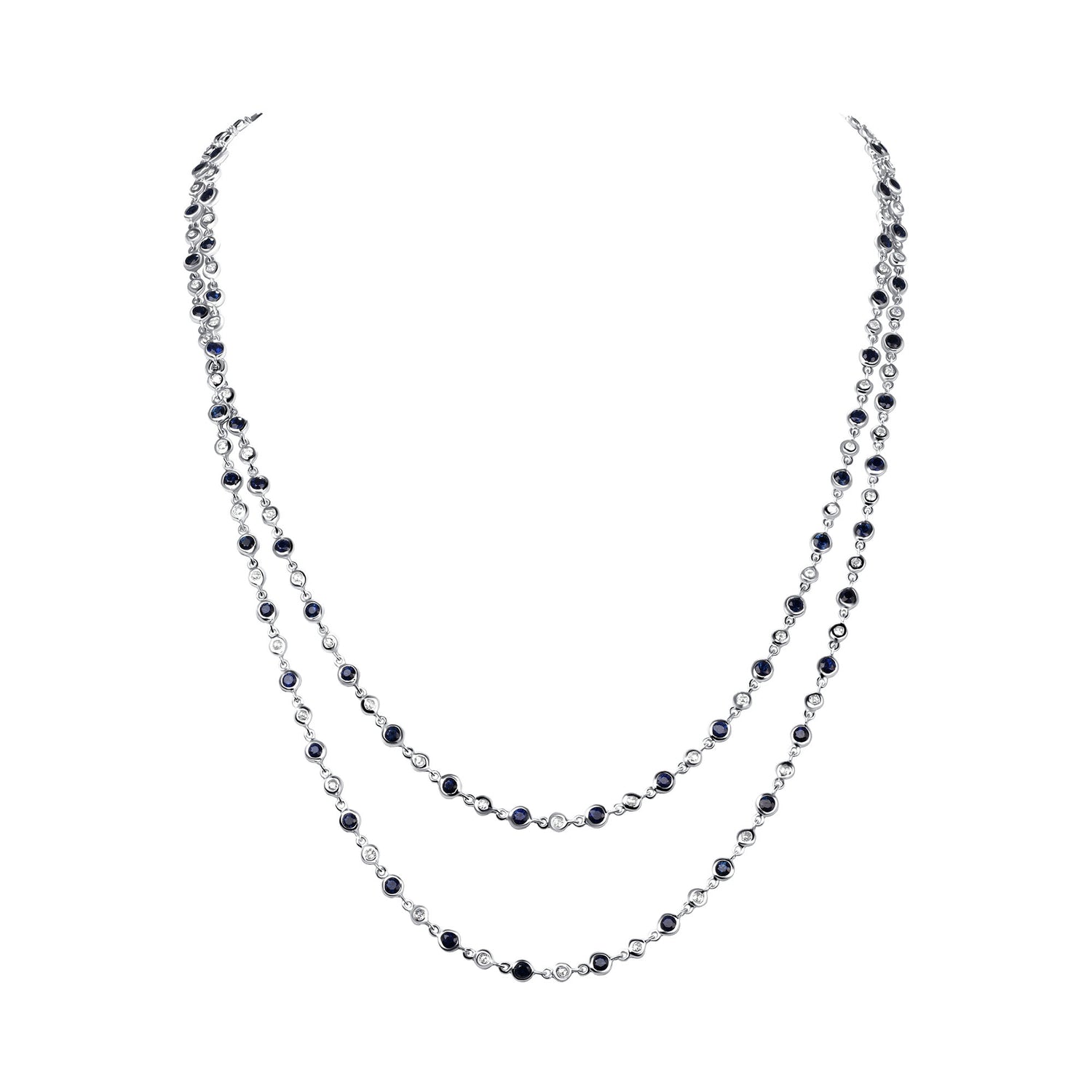 7.33CT Round Brilliant Cut Sapphire and Diamonds by the Yard Necklace