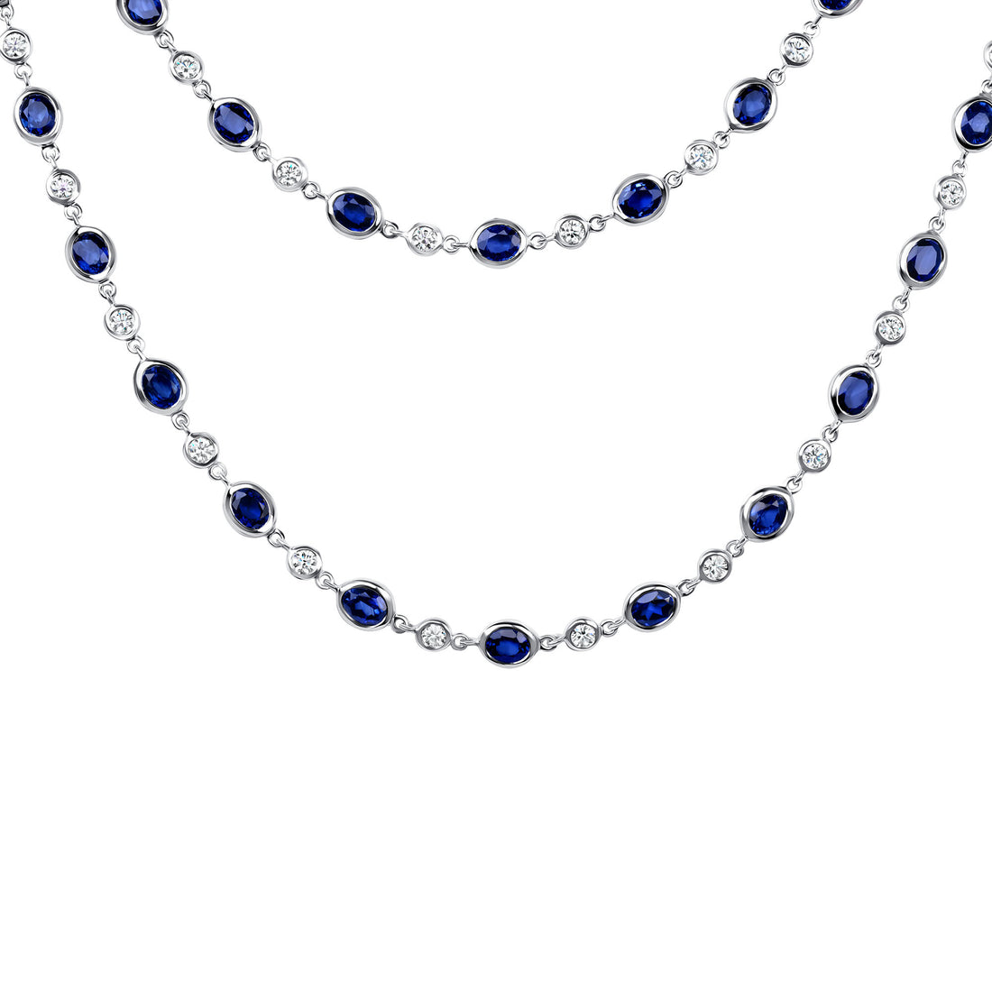 28.28CT Round Brilliant Cut Sapphire and Diamonds by the Yard Necklace