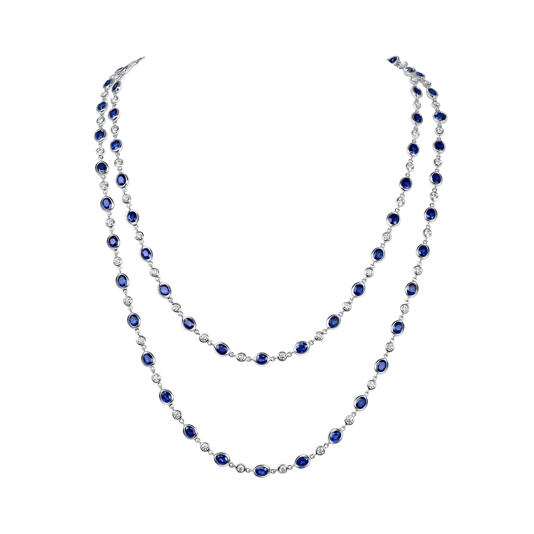 28.28CT Round Brilliant Cut Sapphire and Diamonds by the Yard Necklace