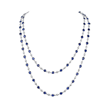 28.28CT Round Brilliant Cut Sapphire and Diamonds by the Yard Necklace