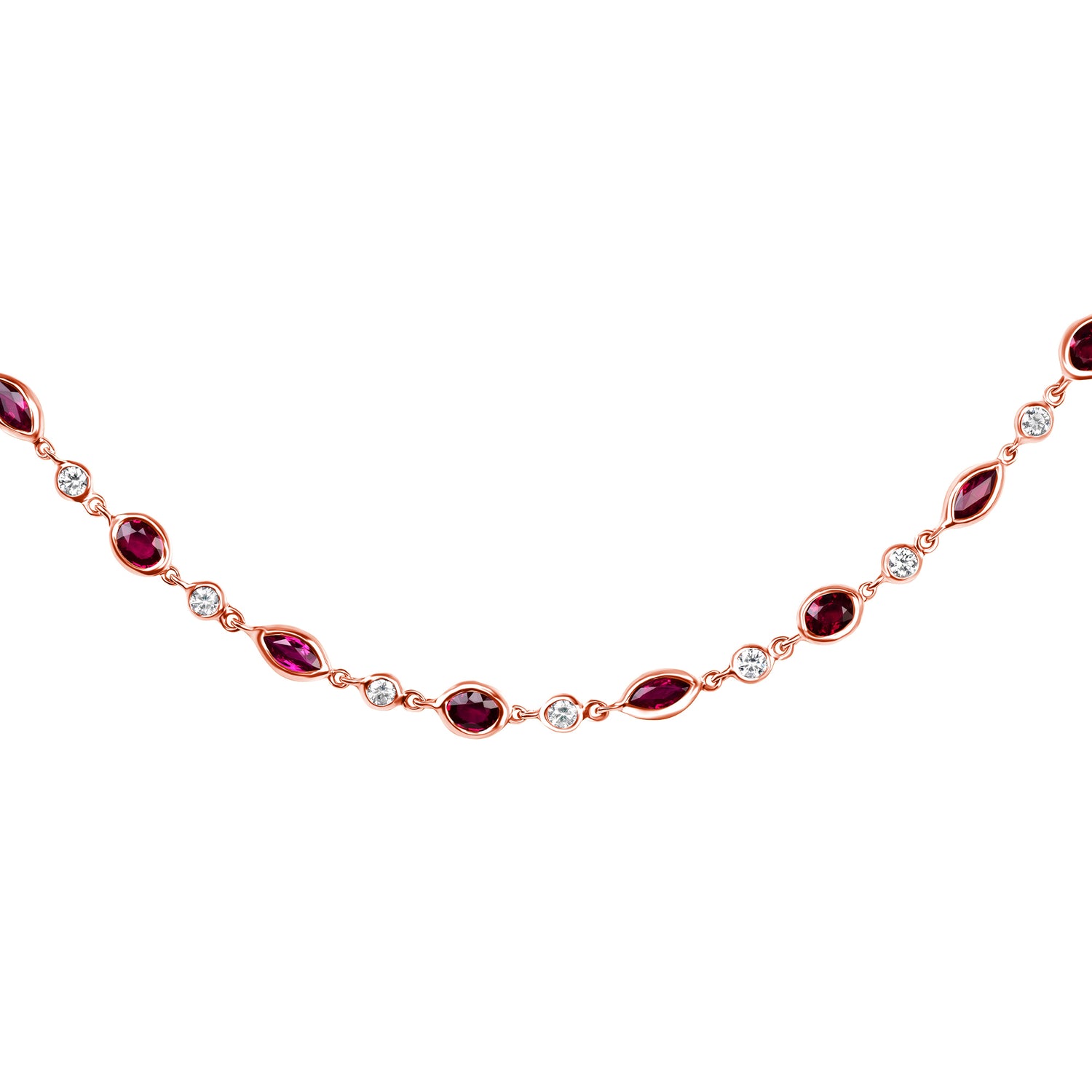 17.46CT Round Brilliant Cut Ruby and Diamonds by the Yard Necklace