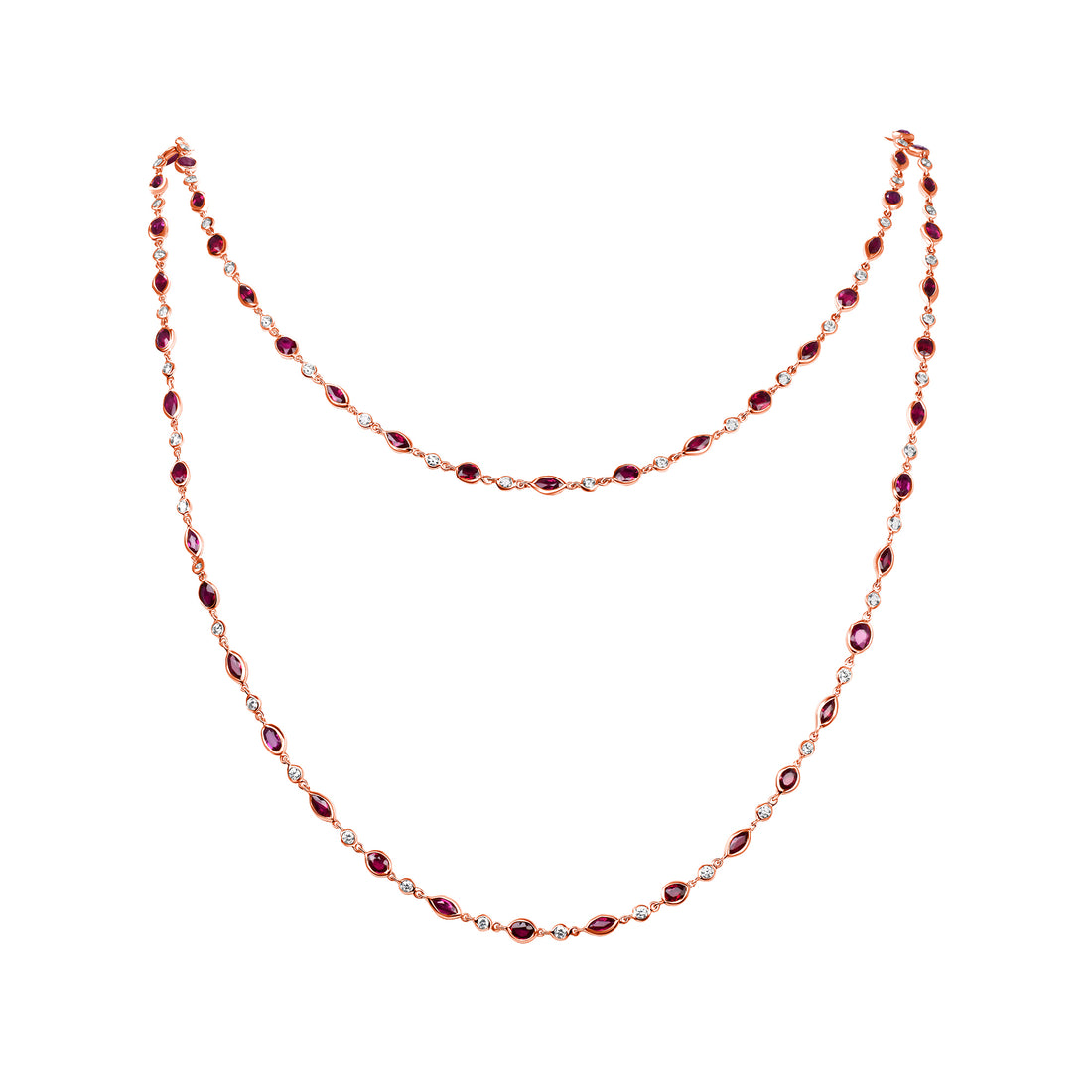 17.46CT Round Brilliant Cut Ruby and Diamonds by the Yard Necklace