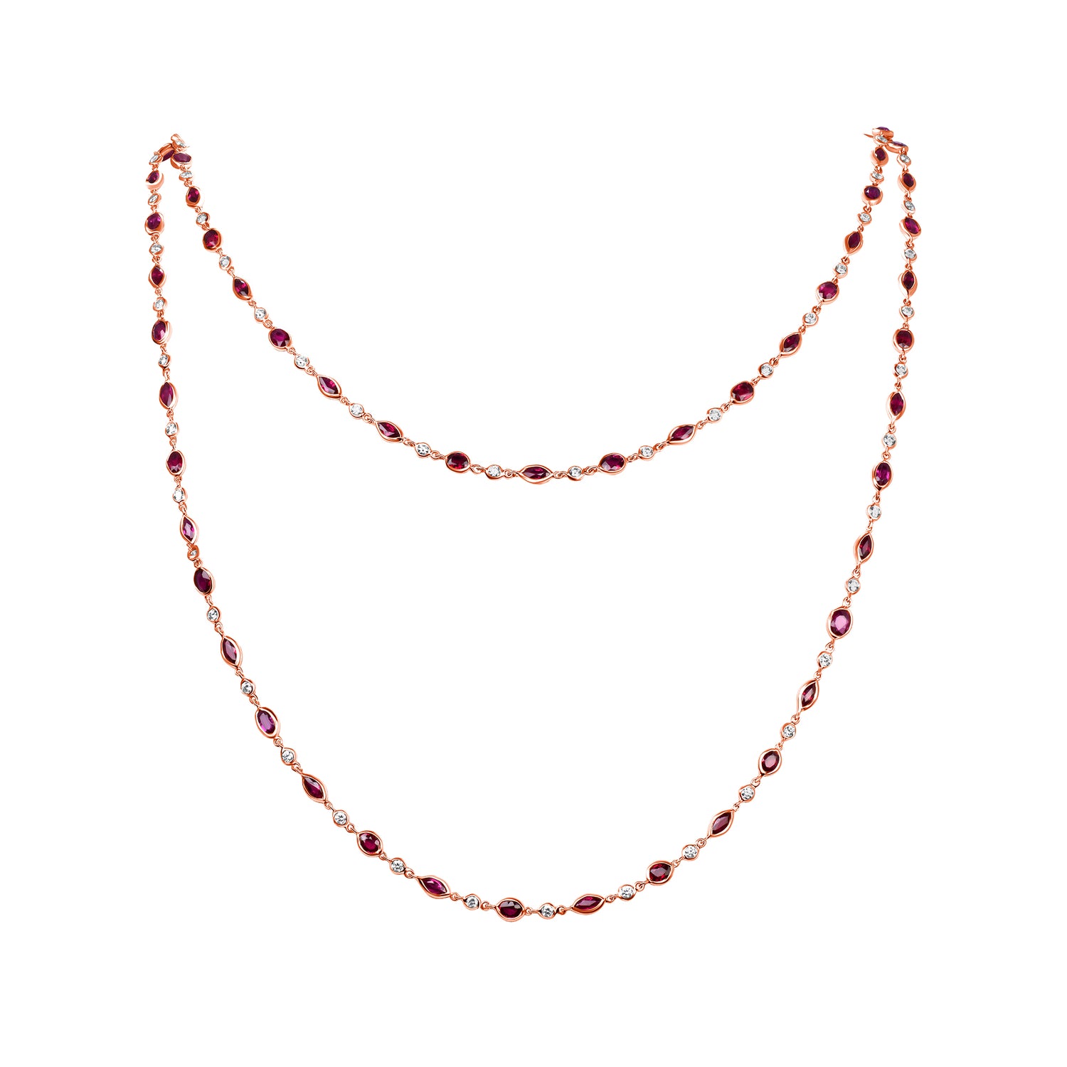 17.46CT Round Brilliant Cut Ruby and Diamonds by the Yard Necklace