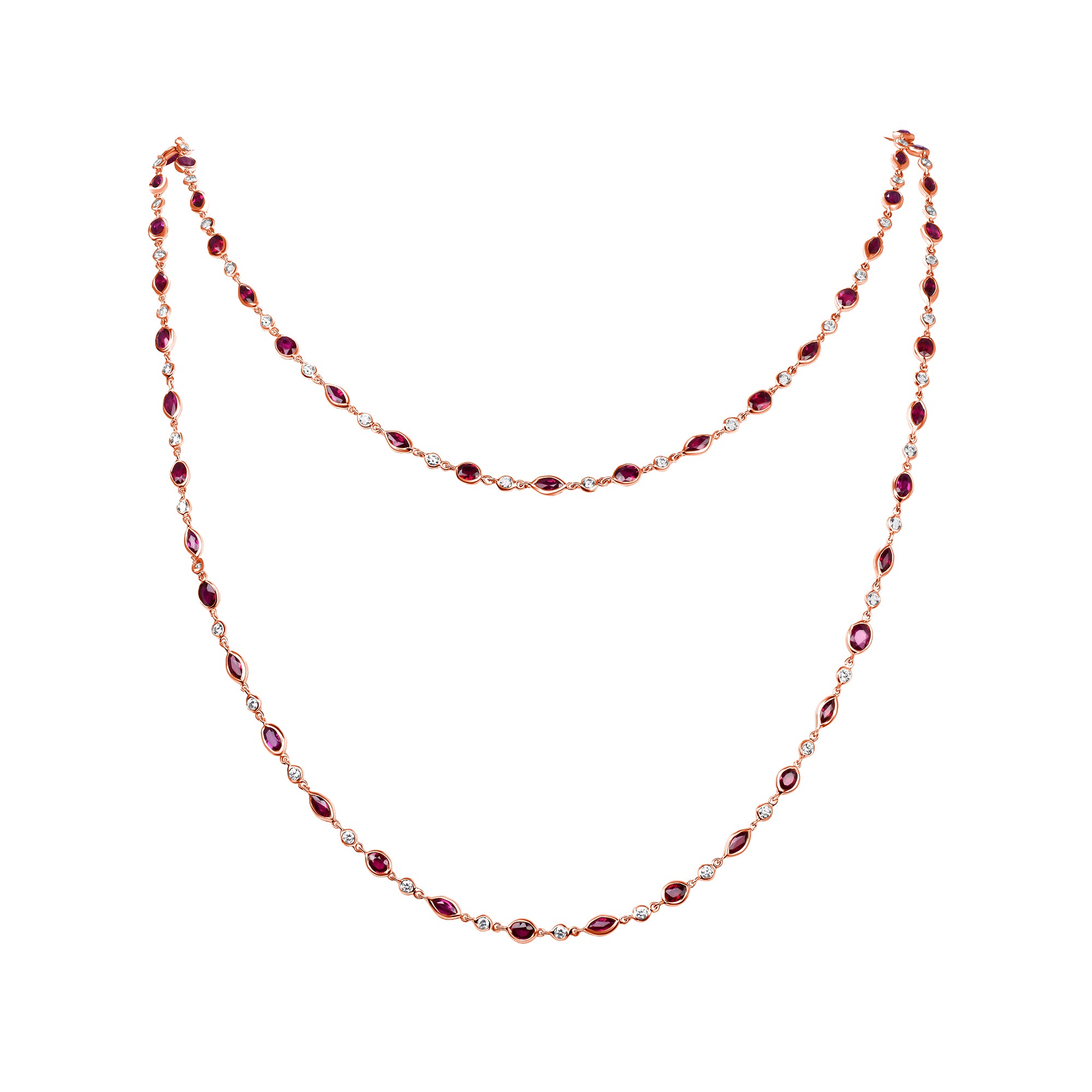 17.46CT Round Brilliant Cut Ruby and Diamonds by the Yard Necklace