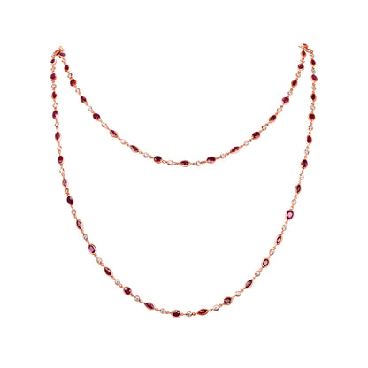 17.46CT Round Brilliant Cut Ruby and Diamonds by the Yard Necklace