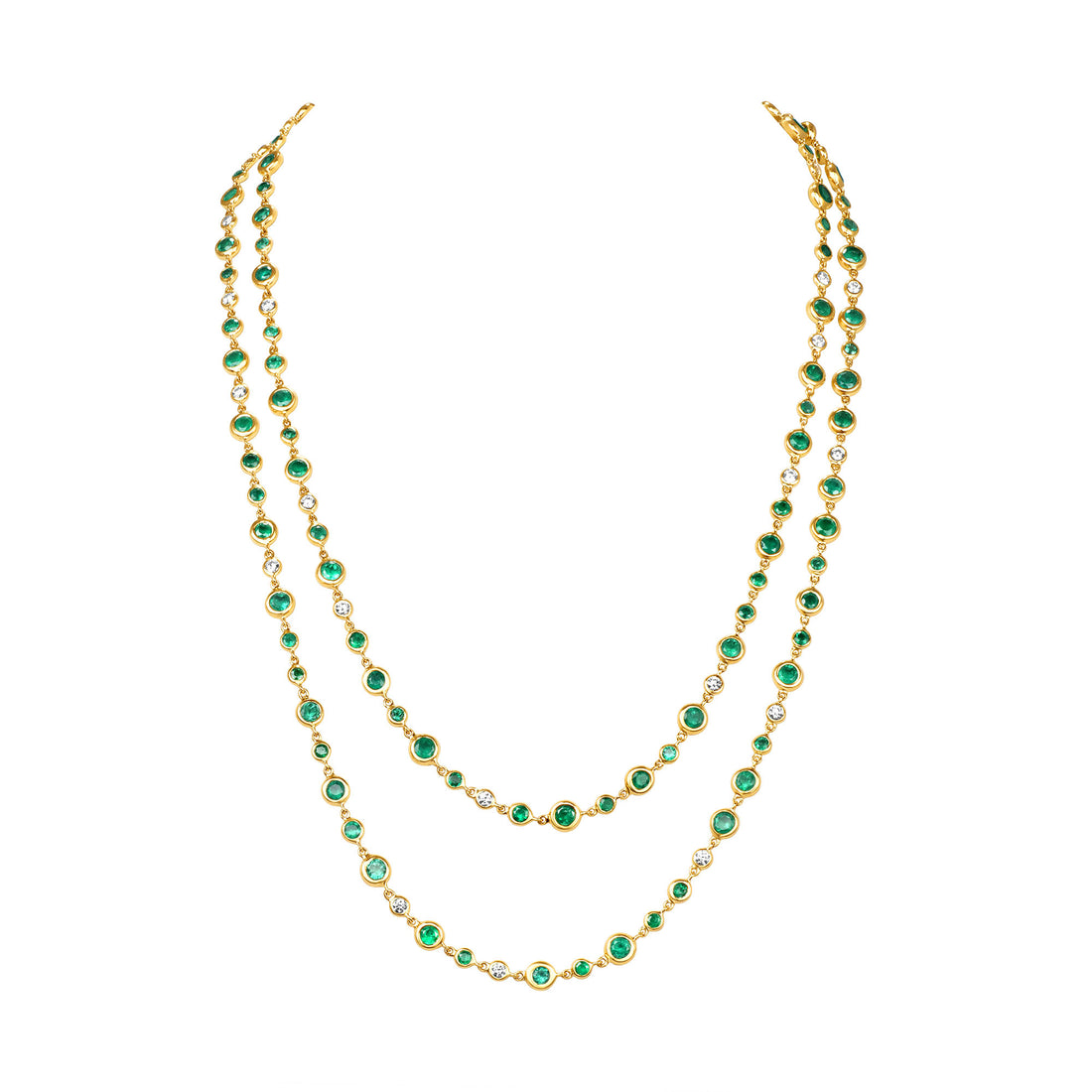 13.98CT Round Brilliant Cut Emerald and Diamonds by the Yard Necklace