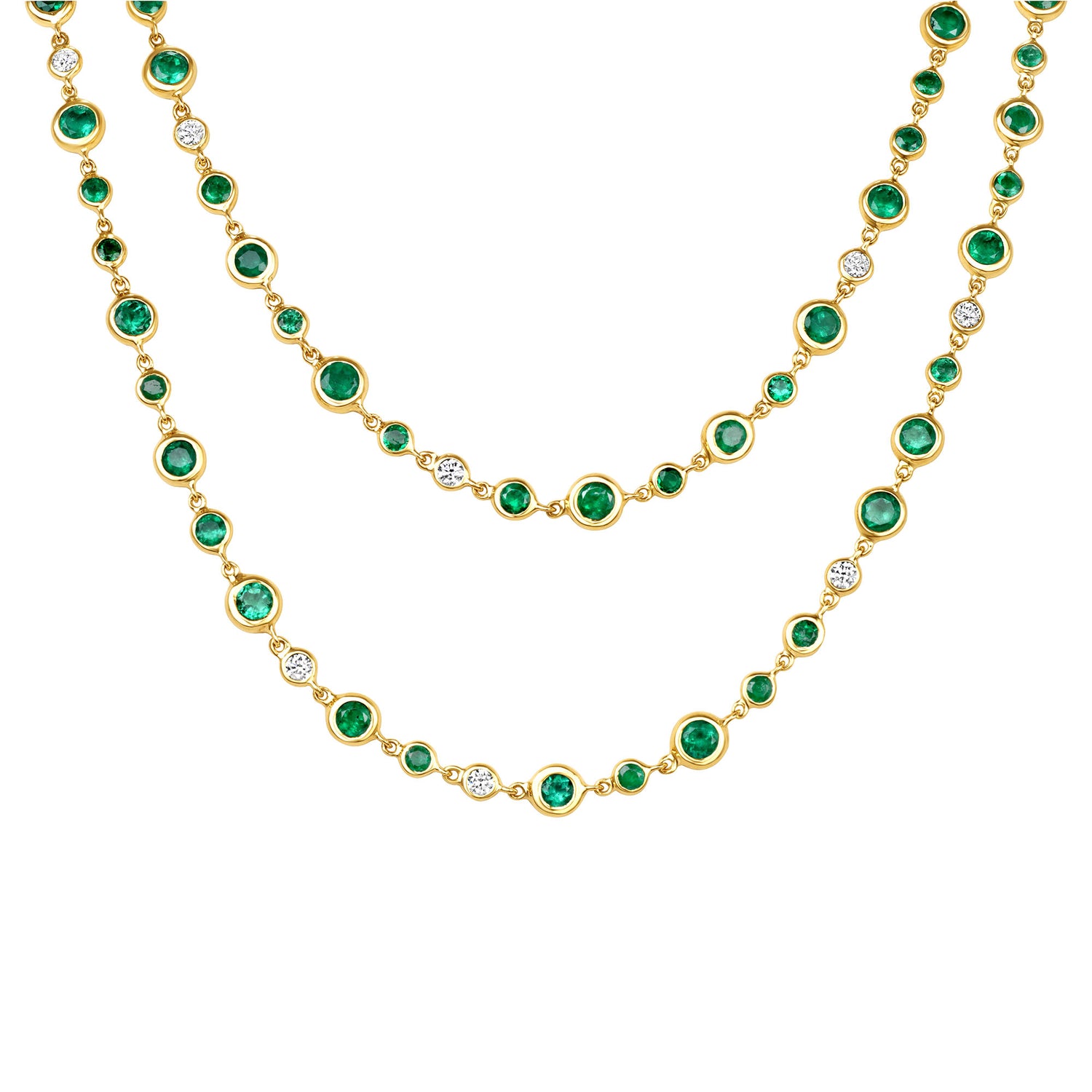 13.98CT Round Brilliant Cut Emerald and Diamonds by the Yard Necklace