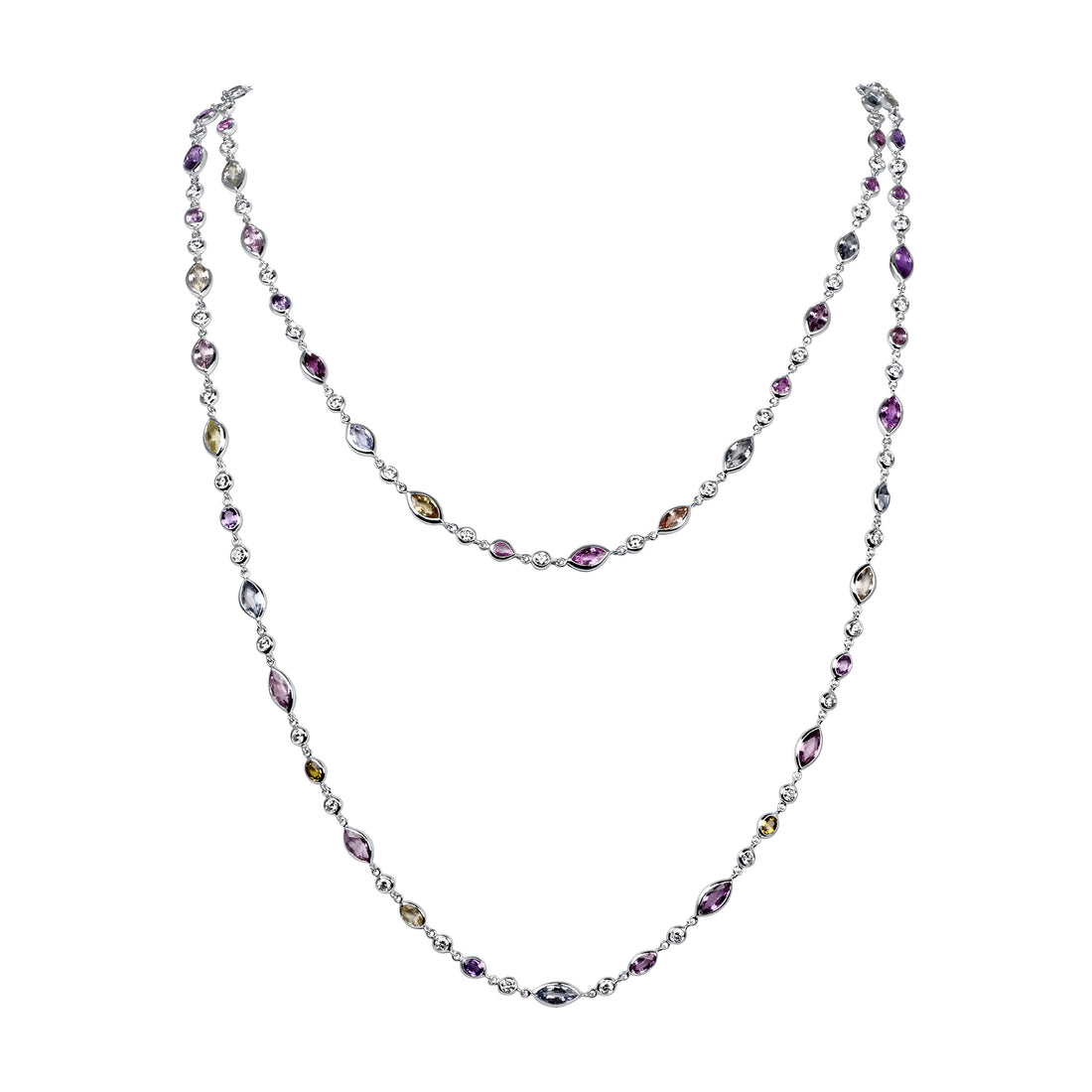 25.17CT Mix Cut Sapphire and Diamonds by the Yard Necklace