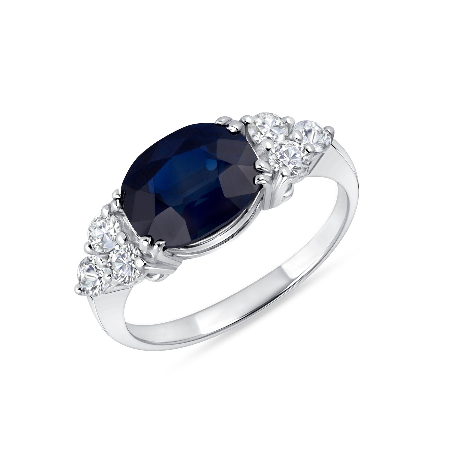 Cushion Cut Sapphire &amp; Round Brilliant Cut Diamond Cluster Side Accents Ring