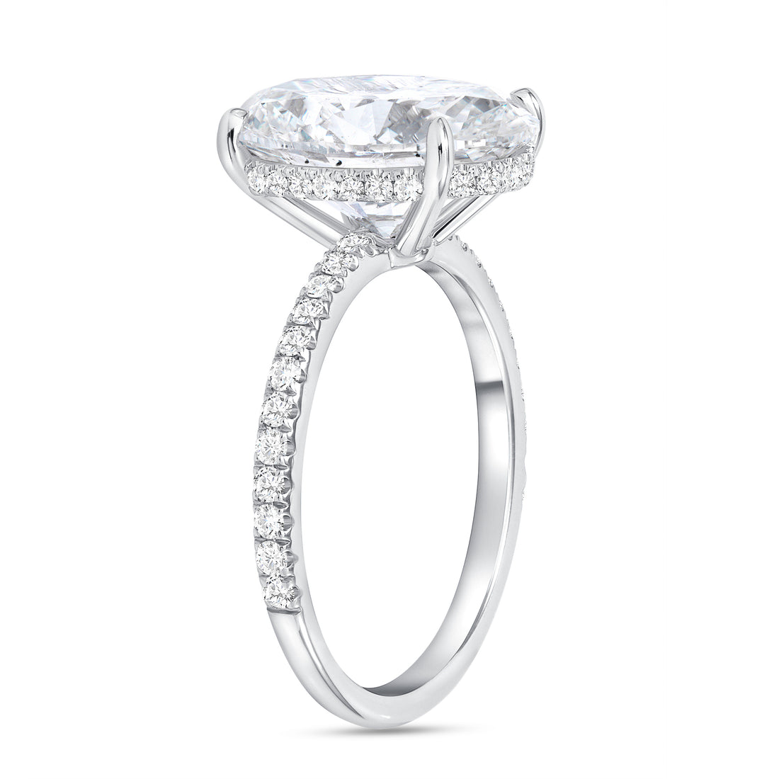 Oval Cut Hidden Halo Diamond Ring with Pavé Band