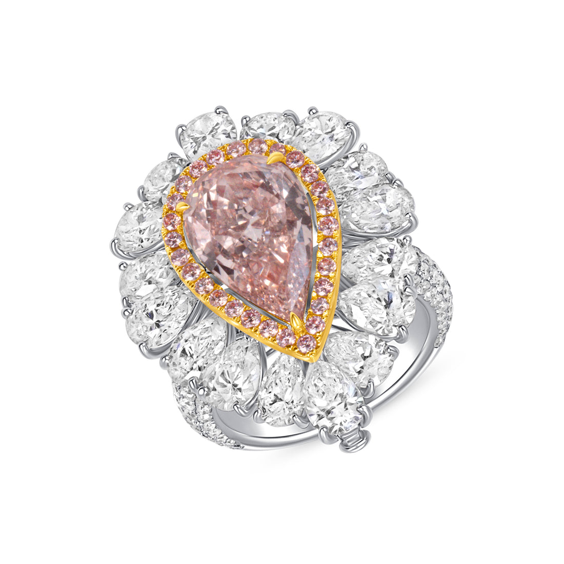 Fancy Brown-Pink Pear Cut Diamond Ring with Pink &amp; White Diamond Halo