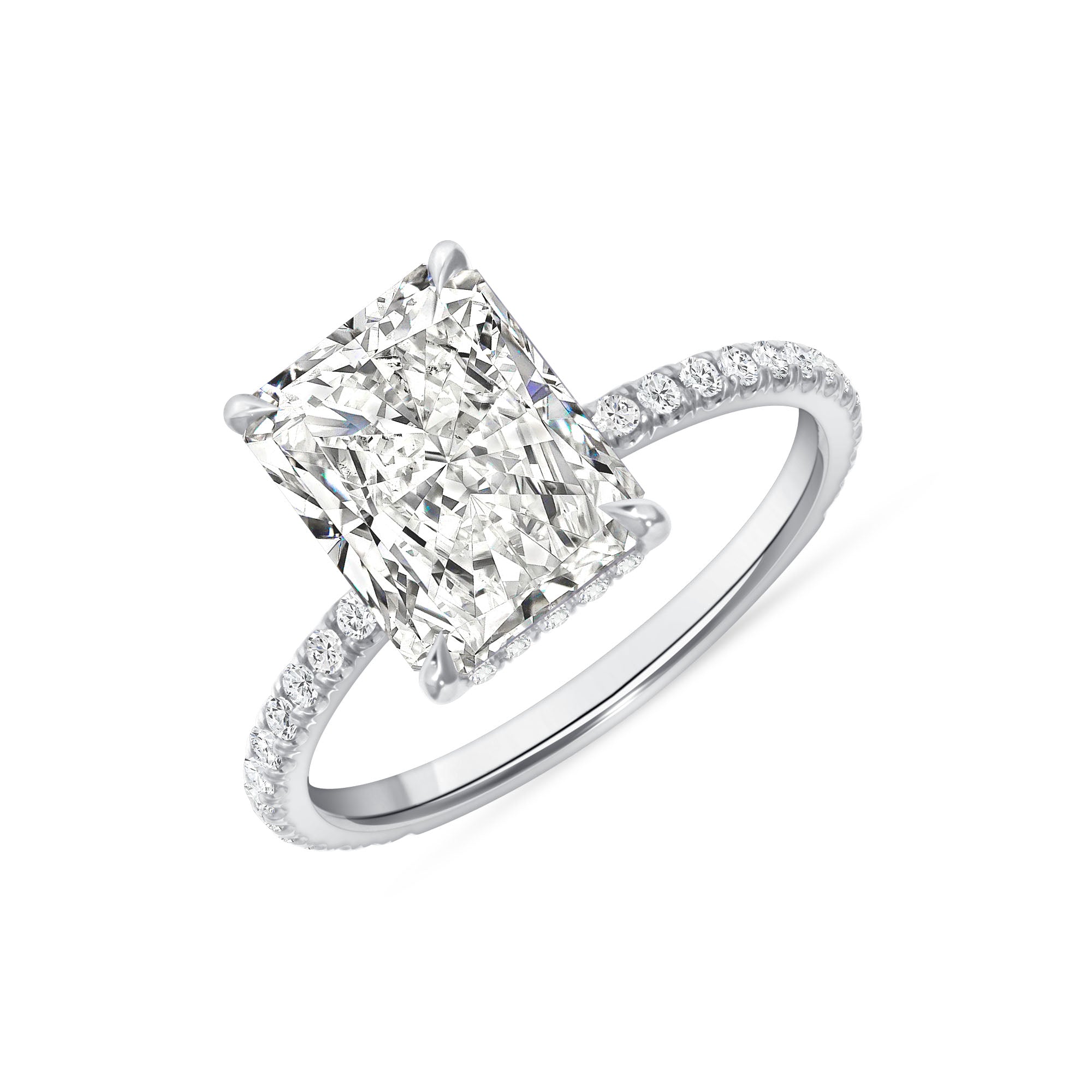 3 CT Radiant Cut Diamond Pavé and Hidden Halo Ring