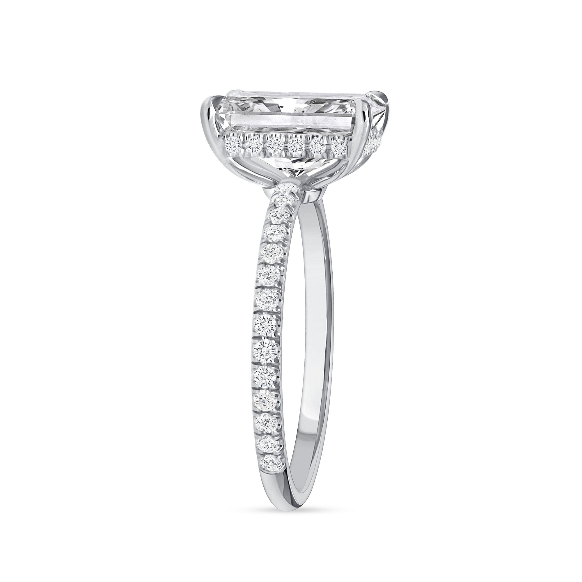 3 CT Radiant Cut Diamond Pavé and Hidden Halo Ring