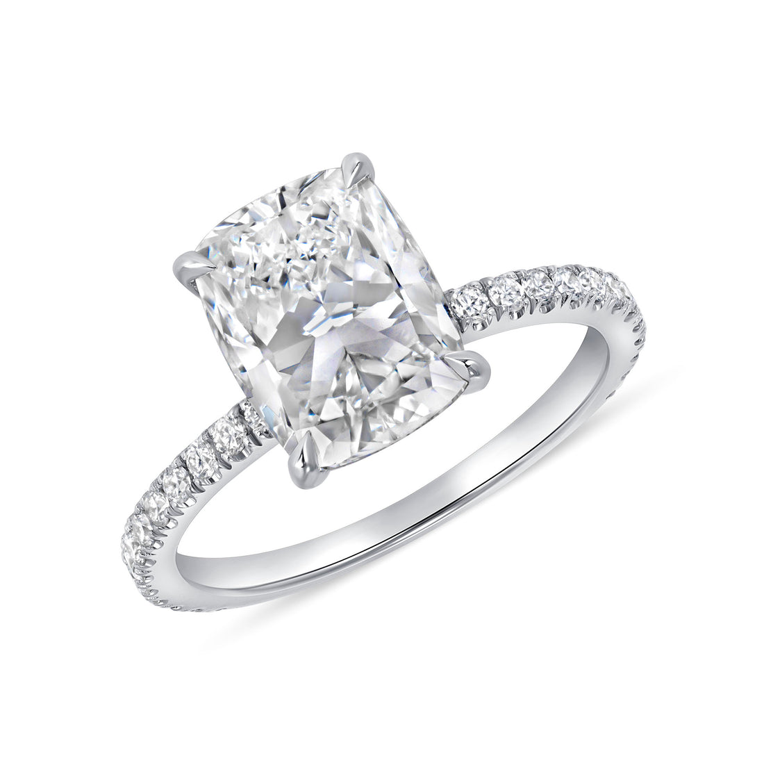 3.4 CT Cushion Cut &amp; Round Brilliant Cut Diamond Ring