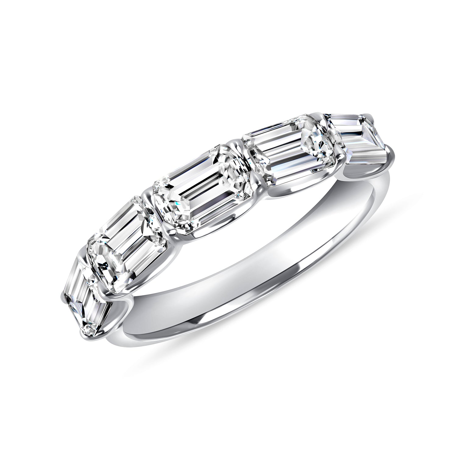 East-West Emerald Cut Diamond Half Eternity Band