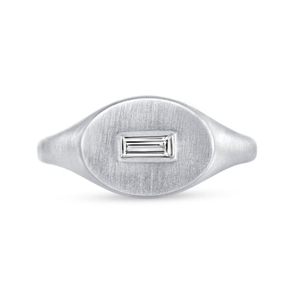 Baguette Cut Diamond Solitaire Signet Ring