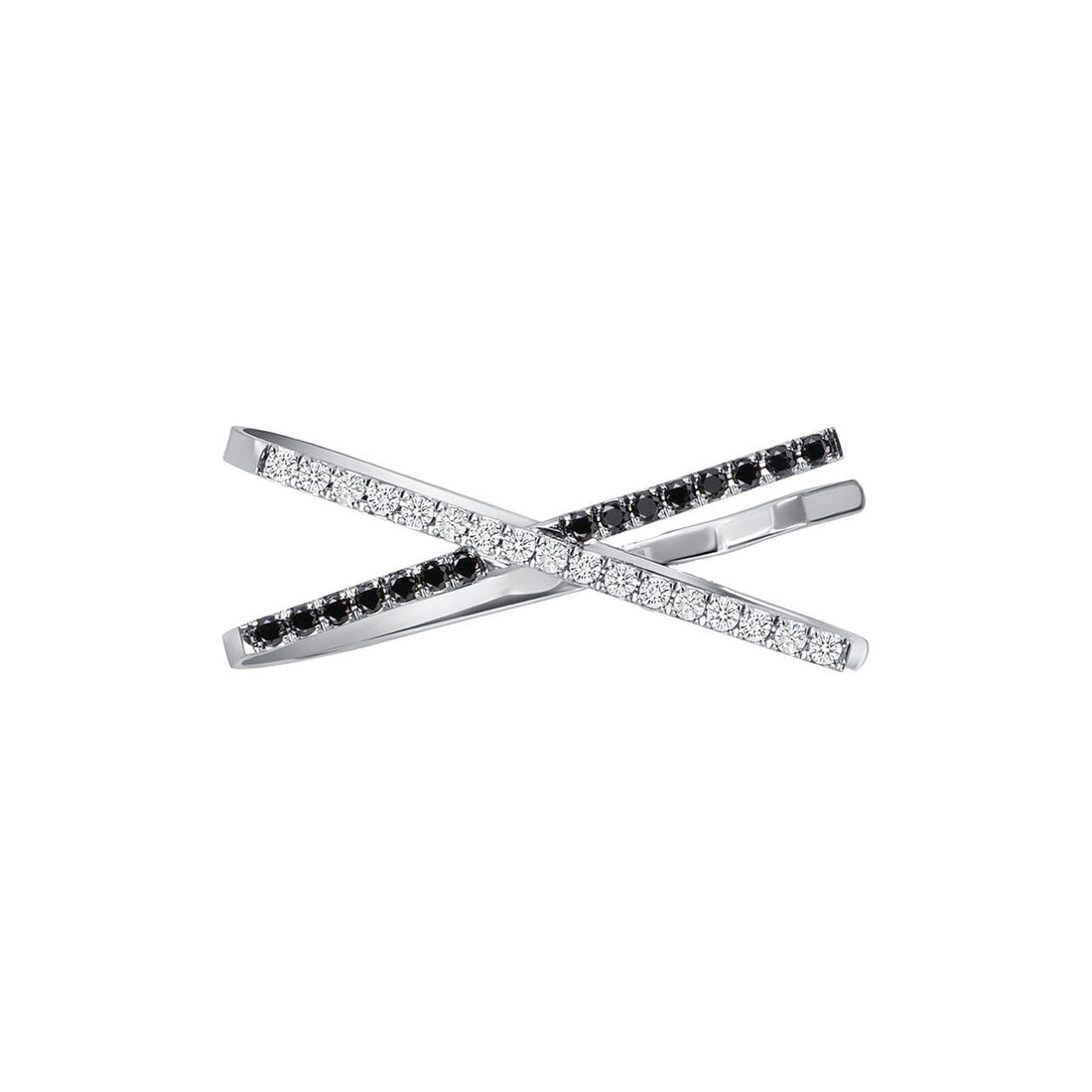 Round Brilliant Cut Black &amp; White Diamond Criss-Cross Tie Bar