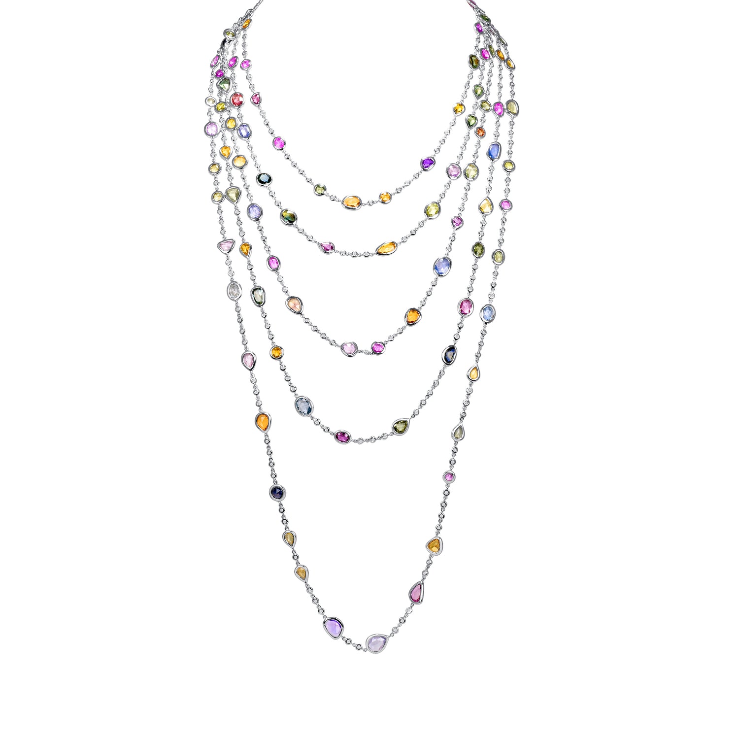 Multicolor Sapphire and Rose Cut Diamond Necklace